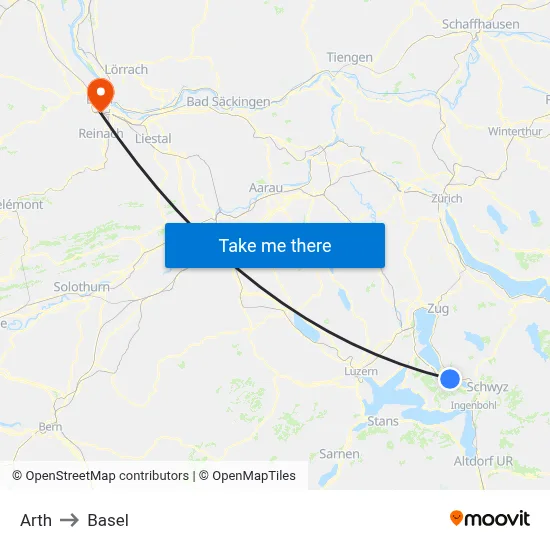 Arth to Basel map