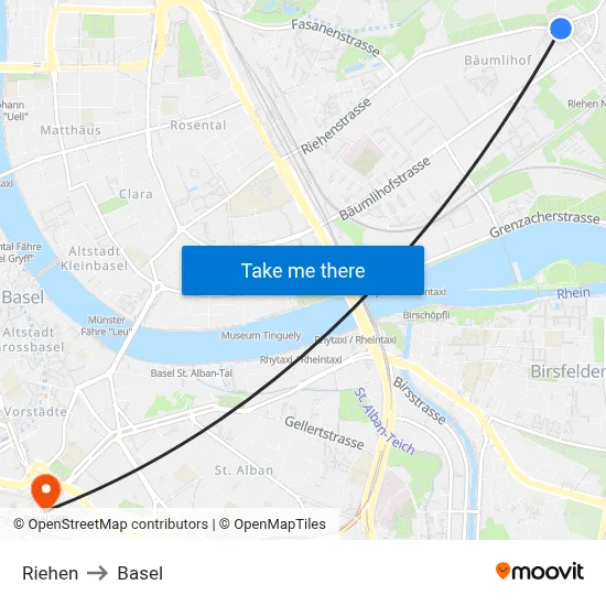 Riehen to Basel map