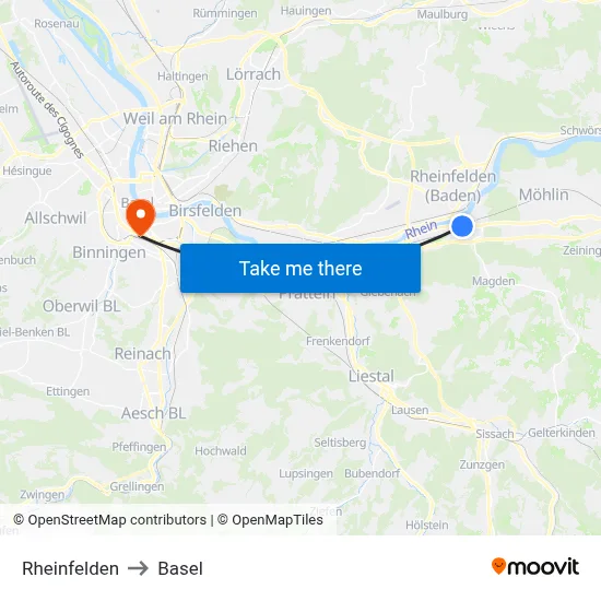 Rheinfelden to Basel map