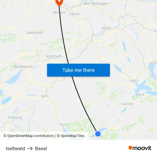 Iseltwald to Basel map