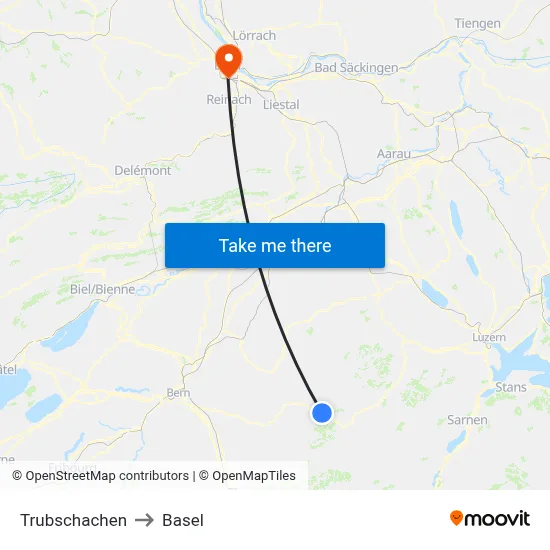 Trubschachen to Basel map