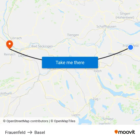 Frauenfeld to Basel map