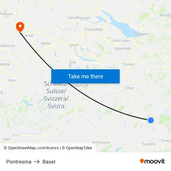 Pontresina to Basel map
