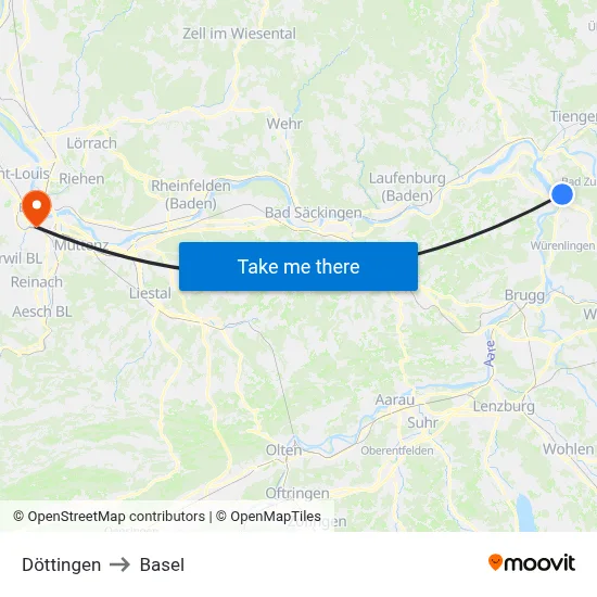 Döttingen to Basel map