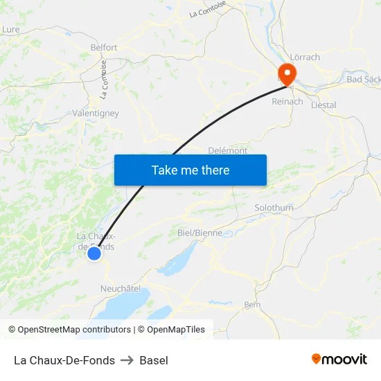 La Chaux-De-Fonds to Basel map