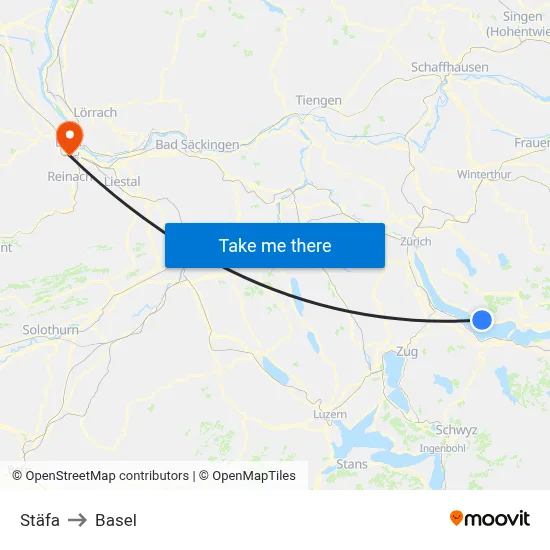 Stäfa to Basel map