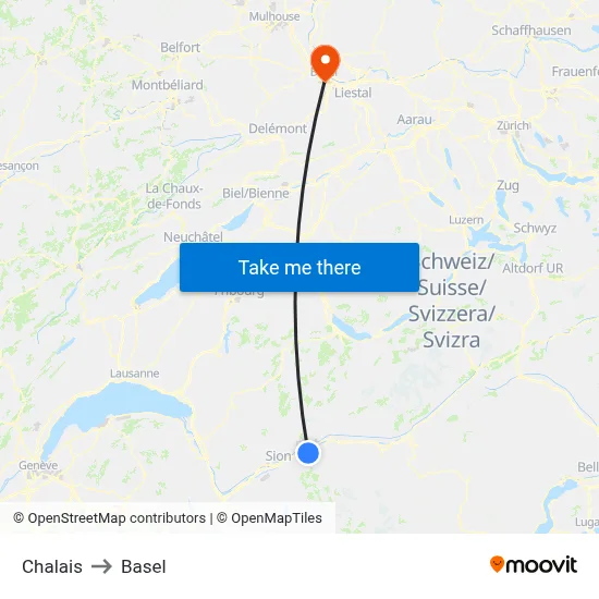Chalais to Basel map