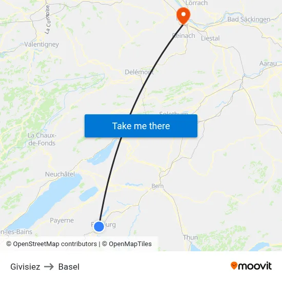 Givisiez to Basel map
