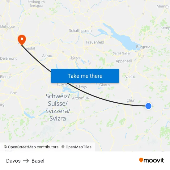 Davos to Basel map