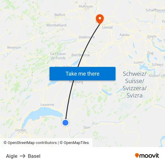 Aigle to Basel map