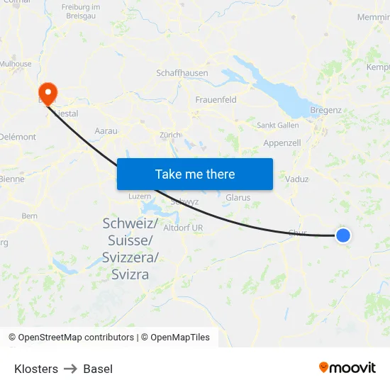 Klosters to Basel map