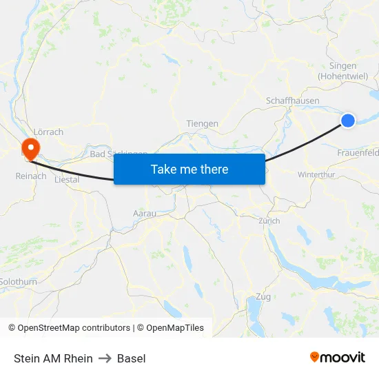 Stein AM Rhein to Basel map