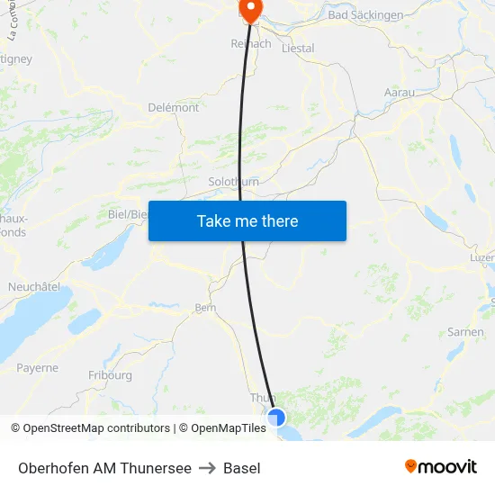 Oberhofen AM Thunersee to Basel map