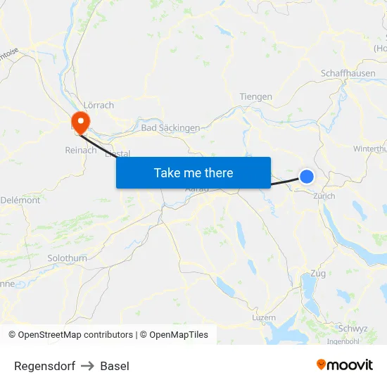 Regensdorf to Basel map