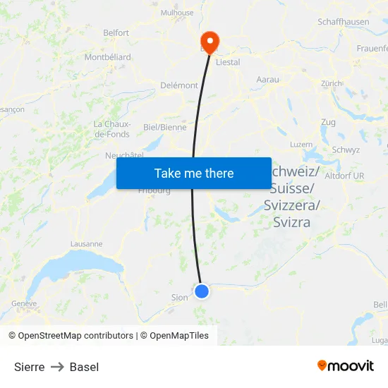 Sierre to Basel map