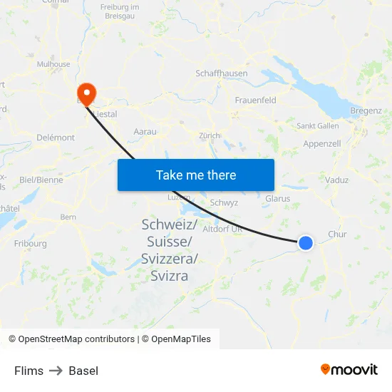 Flims to Basel map