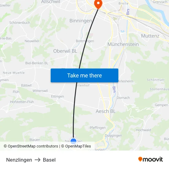 Nenzlingen to Basel map