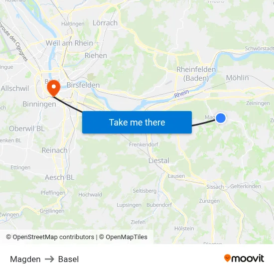 Magden to Basel map