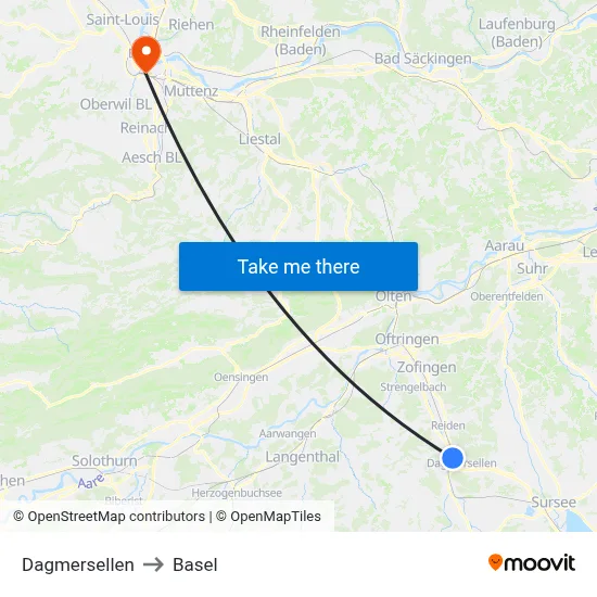 Dagmersellen to Basel map