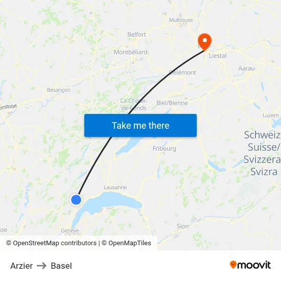 Arzier to Basel map