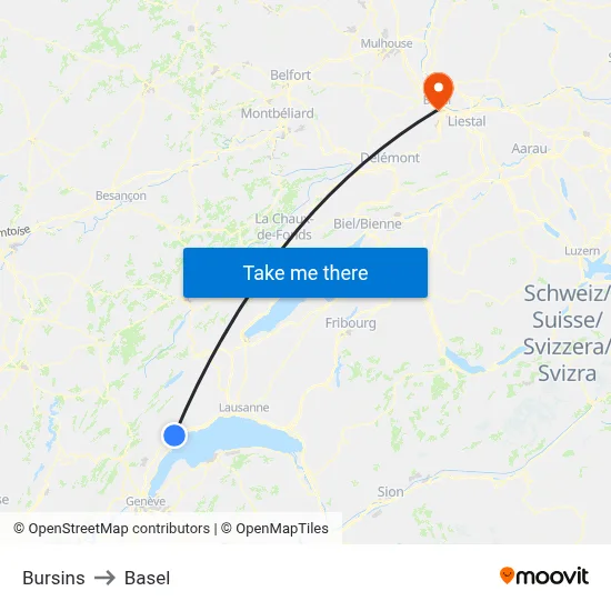 Bursins to Basel map