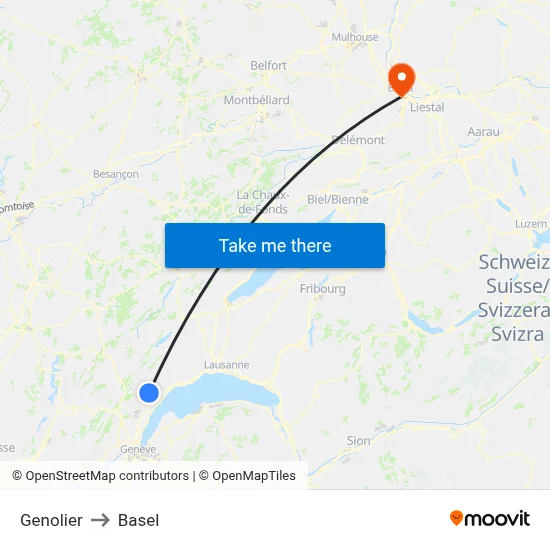 Genolier to Basel map