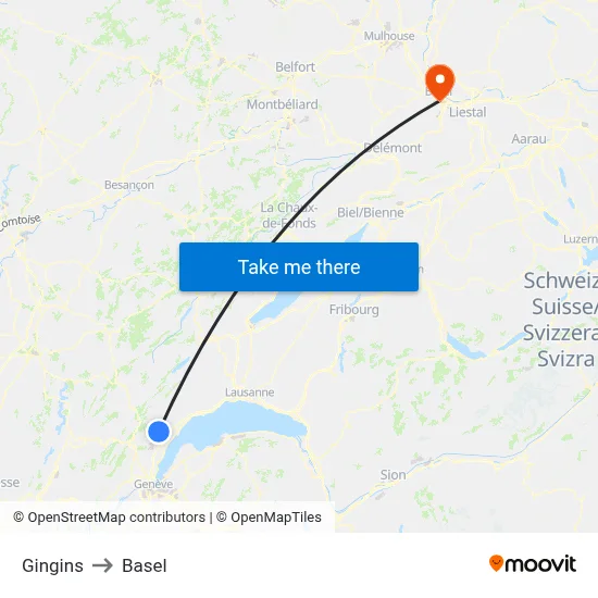 Gingins to Basel map