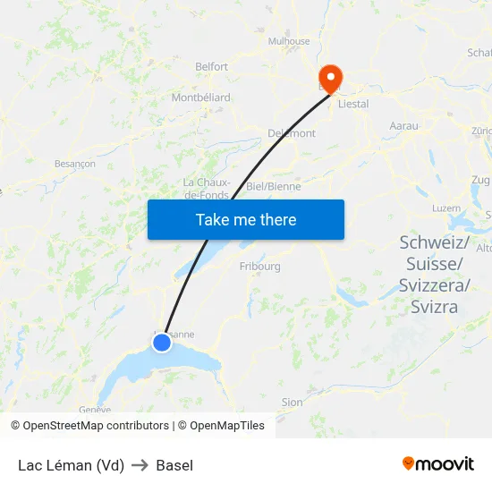 Lac Léman (Vd) to Basel map
