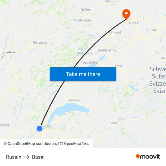 Russin to Basel map