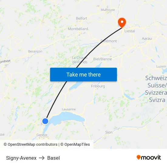 Signy-Avenex to Basel map