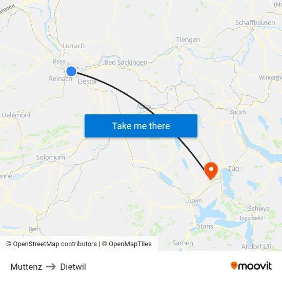 Muttenz to Dietwil map