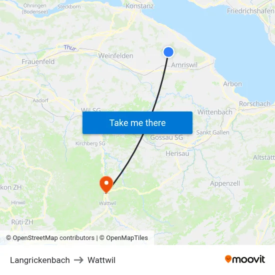 Langrickenbach to Wattwil map