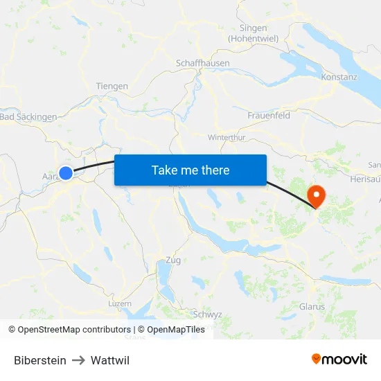 Biberstein to Wattwil map