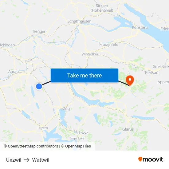 Uezwil to Wattwil map