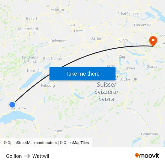 Gollion to Wattwil map