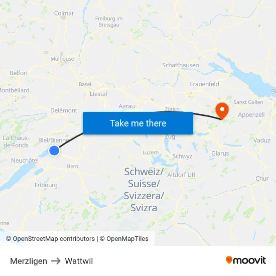 Merzligen to Wattwil map