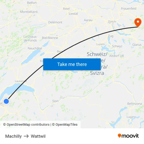 Machilly to Wattwil map