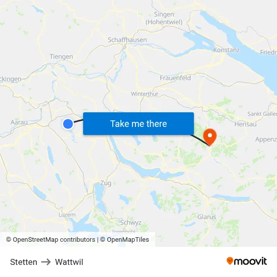 Stetten to Wattwil map