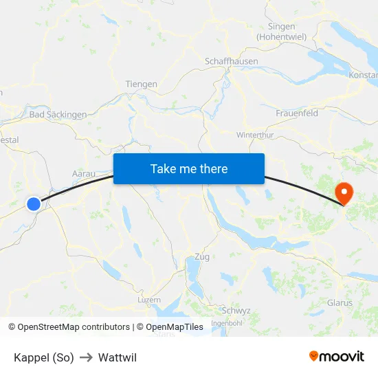 Kappel (So) to Wattwil map