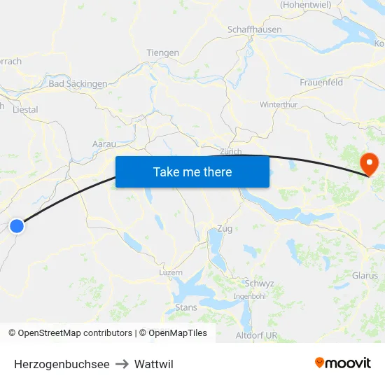 Herzogenbuchsee to Wattwil map