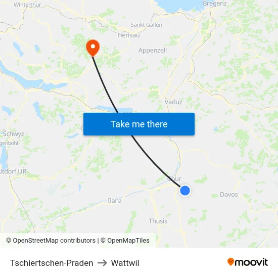 Tschiertschen-Praden to Wattwil map