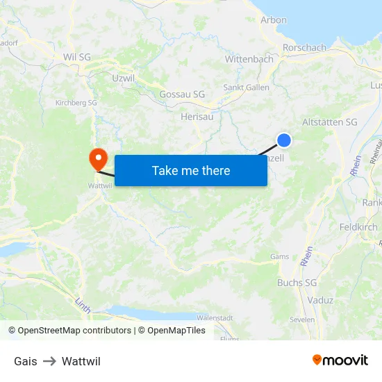 Gais to Wattwil map