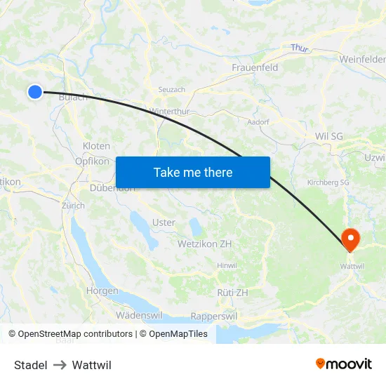 Stadel to Wattwil map