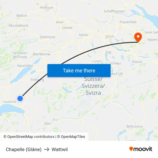 Chapelle (Glâne) to Wattwil map