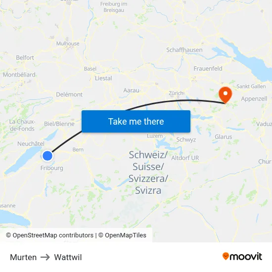 Murten to Wattwil map
