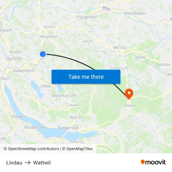 Lindau to Wattwil map