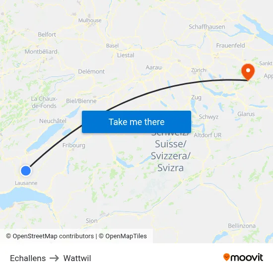 Echallens to Wattwil map