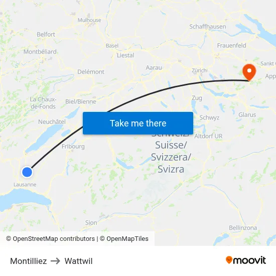 Montilliez to Wattwil map