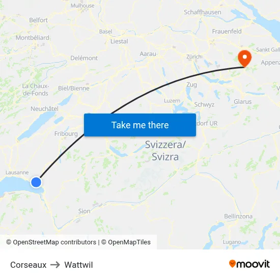 Corseaux to Wattwil map