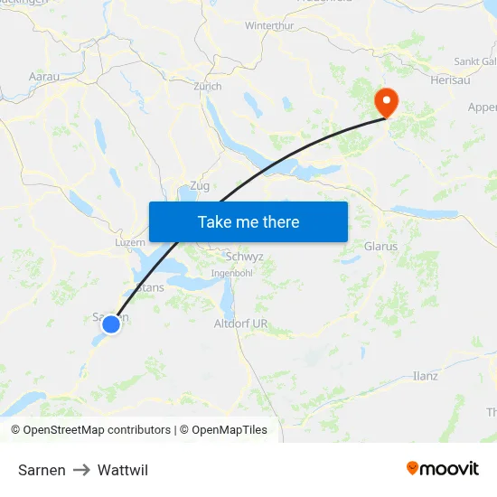 Sarnen to Wattwil map